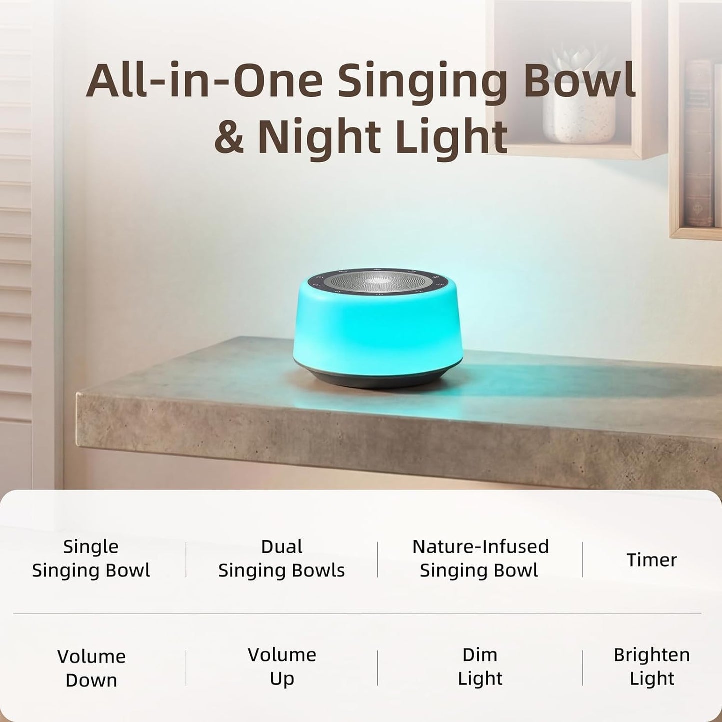 Kipcush Automatic Tibetan Singing Bowl Sound Machine – 11 Healing Tones, Touch Control Night Light, Smart Timer & Memory, Plug-in Sound Therapy Device for Yoga, Meditation, Sleep & Stress Relief