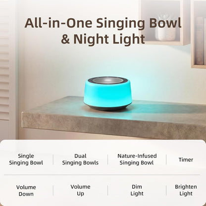 Kipcush Automatic Tibetan Singing Bowl Sound Machine – 11 Healing Tones, Touch Control Night Light, Smart Timer & Memory, Plug-in Sound Therapy Device for Yoga, Meditation, Sleep & Stress Relief