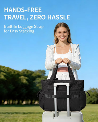 Wandering Nature Bow Tote Bag for Work Fits 40oz Tumbler, Yoga Bag with Wet Pocket & Yoga Mat Pocket, Commute, Gym, Travel