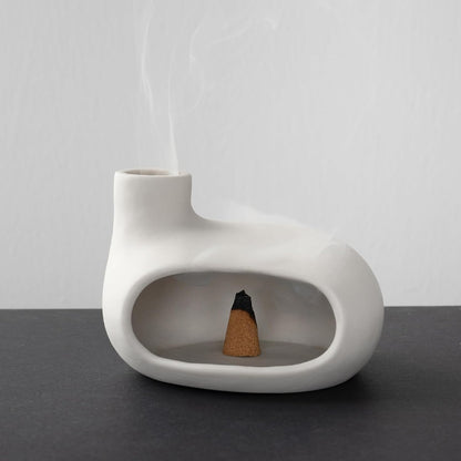 MOUGIGI Terracotta Palo Santo Holder - Modern Chiminea Incense Burner for Yoga, Meditation, and Energy Cleansing - Wood Sticks Dish, Sage Ash Catcher, Smudge Bowl, Cone Burner - Unique Meditation Gift