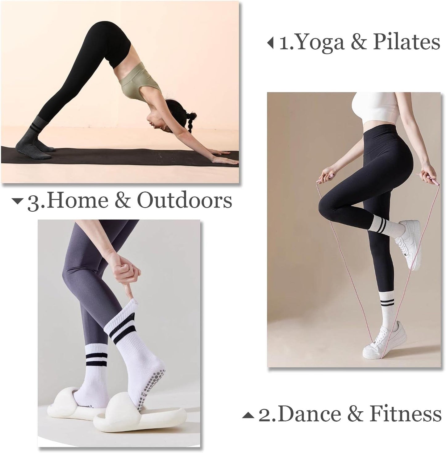 Flydo Pilates Grippy Socks with Grips for Women Yoga Non Slip Long Socks for Pure Barre, Ballet,Dance Workout 2-5 Pack