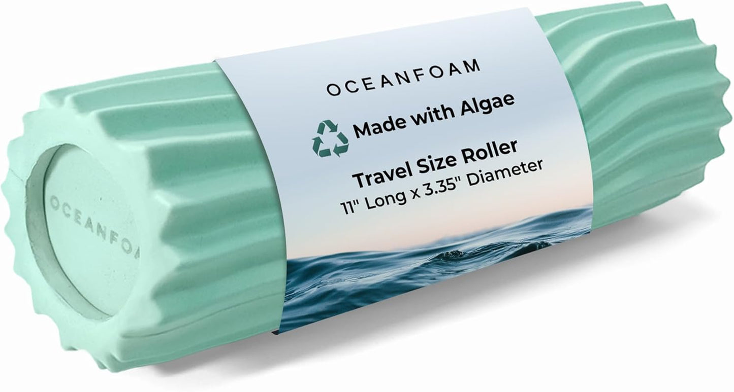 Oceanfoam Ripple Travel Foam Roller (11" x 3.35") Firm Mini Foam Roller for Physical Therapy, Deep Tissue Massage, Back Pain - High Density, Ergonomic Wave Textured - Yoga, Pilates, Exercise (Natural) - Colors A