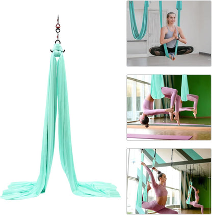 LOYALHEARTDY Aerial Silks Starter Kit, 11 Yards Equipment Set for Aerial Yoga, Durable Aerial Yoga Hammock Aerial Swing for Aerial Acrobatic, Aerial Dance & All Levels (L:10m W:2.6m)