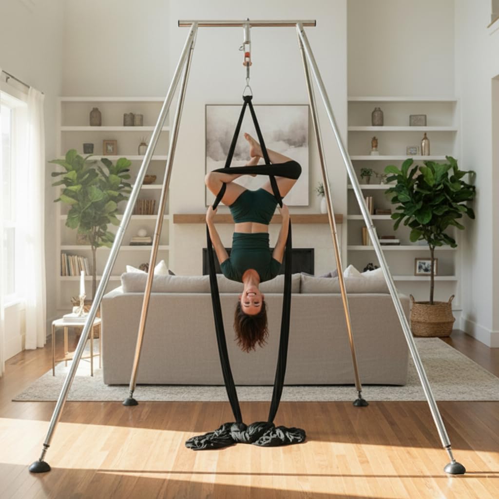 Houseables Aerial Silks, Yoga Swing, Aerial Yoga Hammock, Ariel Silk, Gymnastics Swing, Acrobatics Equipment, For Home, Indoor, Outdoor, Arial Setup, Rig, Sling, Portable