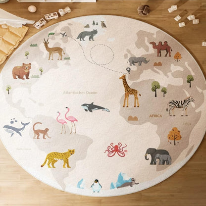 Poowe Cute Animals Kids Room Rug,39.4" Round Washable Area Rugs Rabbit Rug Nursery Rug for Baby Boys Girls Play Mat Floor Carpet Non Slip Soft Rugs for Living Room Bedroom Playroom Classroom