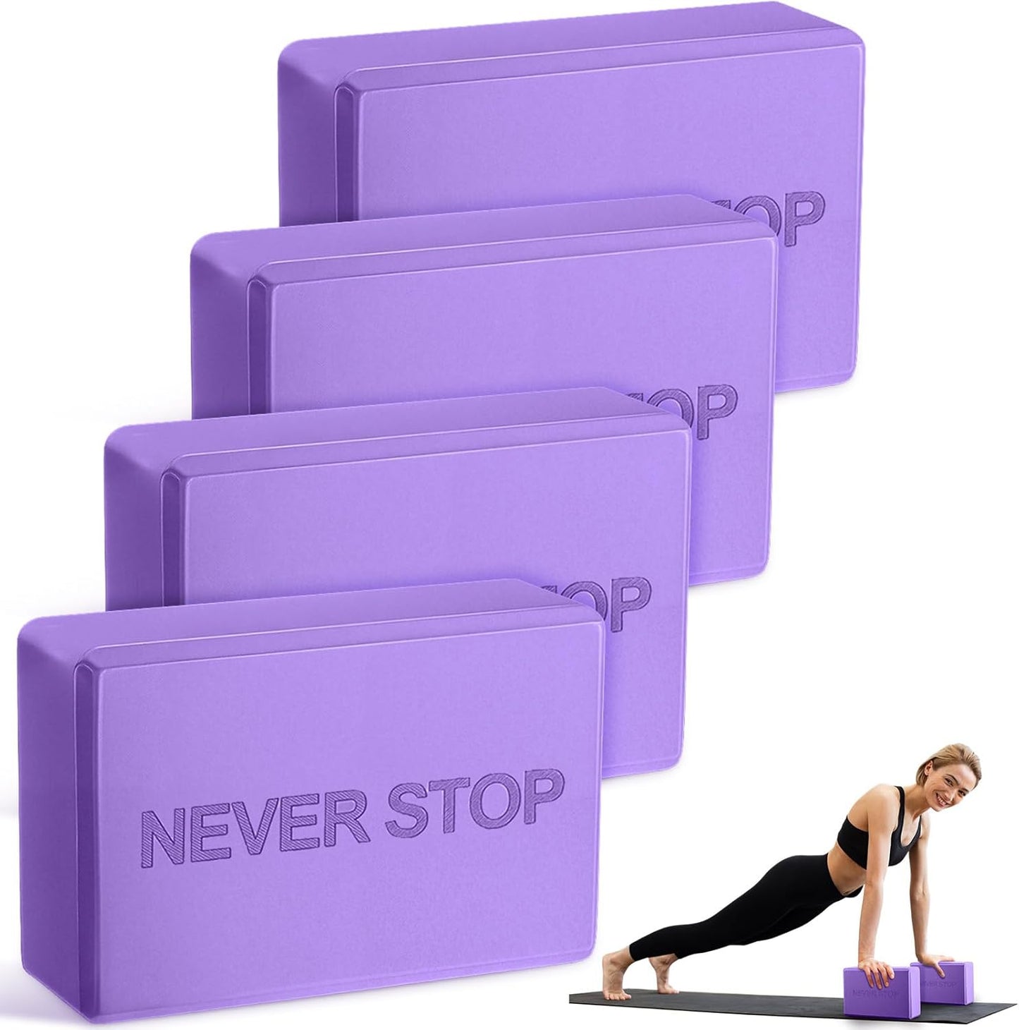 RoundFunny 4 Pack Yoga Blocks Non Slip Pilates Brick Foam Blocks Pilates Dance Gymnastics Workout Fitness Props Tool for Stretching Meditation and Exercise