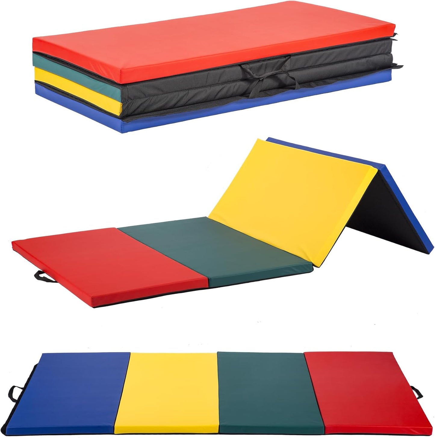 Gymnastics Tumbling Mat Portable Gymnastics Mat Foldable Tumbling Mat 2ft W 6ft L/4ft W 6ft L/4ft W 8ft L/4ft W 10ft Exercise Mat Yoga Mat with Carrying Handles for Yoga Gymnastics