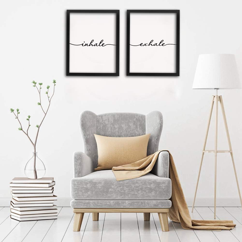 Framed Inhale Exhale Art Print Set Of 2 (10”X8”)-Ready To Hang, Meditation Mental Health Wall Art, Black And White Yoga Painting,Modern Zen Print, Canvas Wall Art Poster For Bedroom