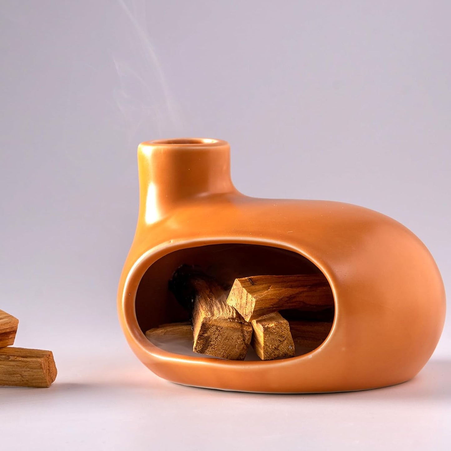 MOUGIGI Terracotta Palo Santo Holder - Modern Chiminea Incense Burner for Yoga, Meditation, and Energy Cleansing - Wood Sticks Dish, Sage Ash Catcher, Smudge Bowl, Cone Burner - Unique Meditation Gift