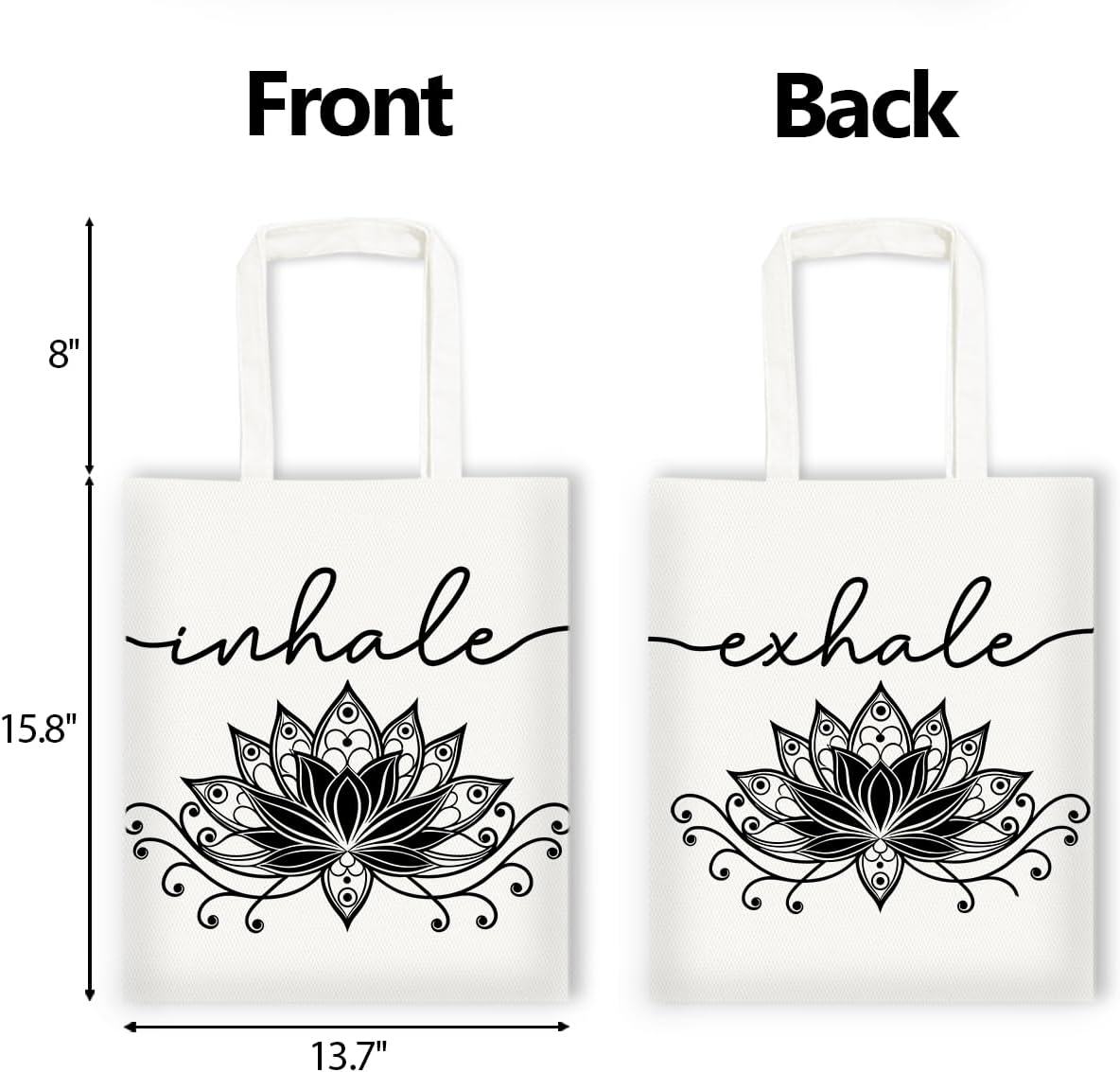Inhale Exhale Tote Bag Gifts for Women Girl Yoga Lover Meditation Gift, Lotus Flower Zen Canvas Tote Bag Double-Sided Print Bags