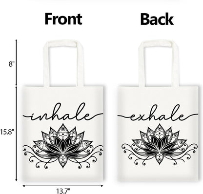 Inhale Exhale Tote Bag Gifts for Women Girl Yoga Lover Meditation Gift, Lotus Flower Zen Canvas Tote Bag Double-Sided Print Bags