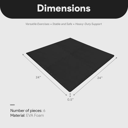 BalanceFrom Puzzle Exercise Mat 1" Thick, EVA Interlocking Foam Floor Tiles for Home Gym, Mat for Home Workout Equipment, Floor Padding for Kids, Black, 24 in x 24 in x 1 in, 24 Sq Ft - 6 Tiles