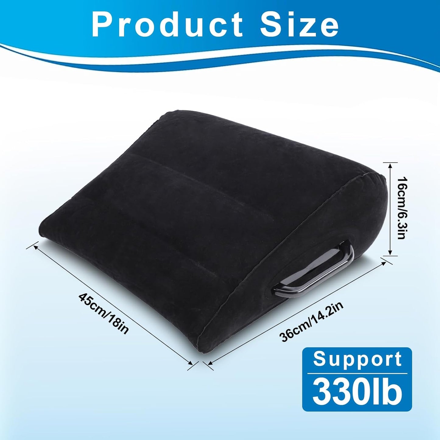 Gugxiom Portable Wedge Pillow Inflatable Cushion, Inflatable Lumbar Pillow, Use in Office Chair Car Seat Bed Travel Camping, for Yoga Sleeping Reading Lumbar Support Cushion (Black)