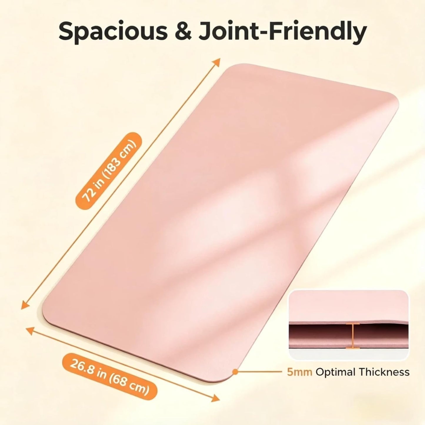 Grip Yoga Mat 5mm Non-Slip PU Natural Rubber Surface, Premium Fitness Mat for Hot Yoga, Pilates, for Women and Men