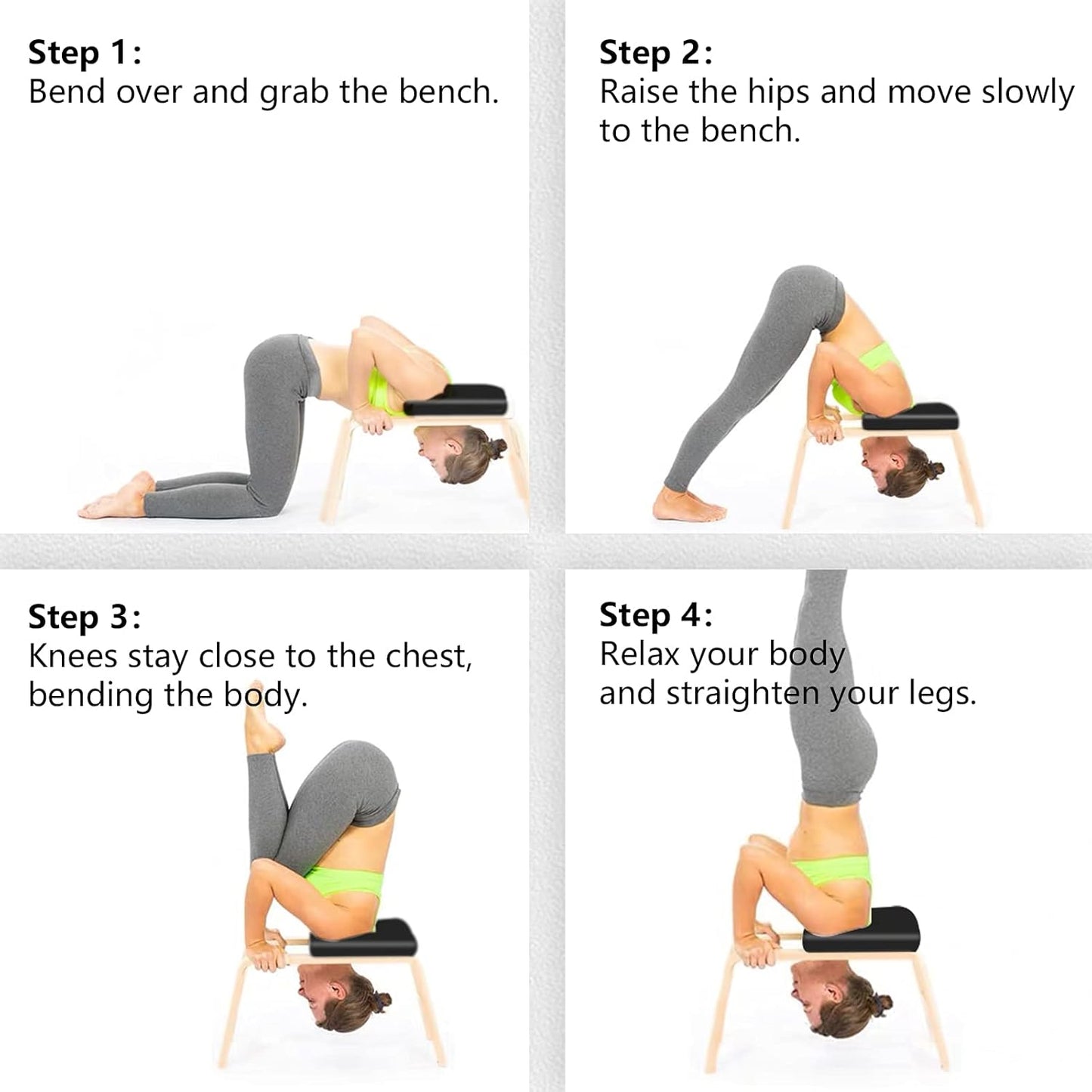 C-CHAIN Balanced Yoga Headstand Bench - Ideal for Workout, Fitness and Gym, for Both Beginner and Experience Yogis - Wood and PU Pads - Relieve Fatigue and Build Up Body