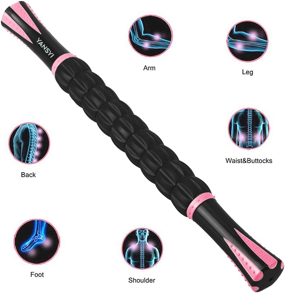YANSYI Professional 9-Roller Deep Tissue Massage Stick - Portable Muscle Recovery Roller for Athletes, Relieves Post-Workout Soreness & Leg/Back Pain - Portable Physio Tool (Purple)
