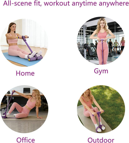 Pedal Resistance Band and Leg Massage Roller Bundle, 8-Tube Exercise Band with Handles and 9-Wheel Circular Muscle Roller, Home Workout and Self-Care Set for Arms, Legs, Calves, Thighs, Blue