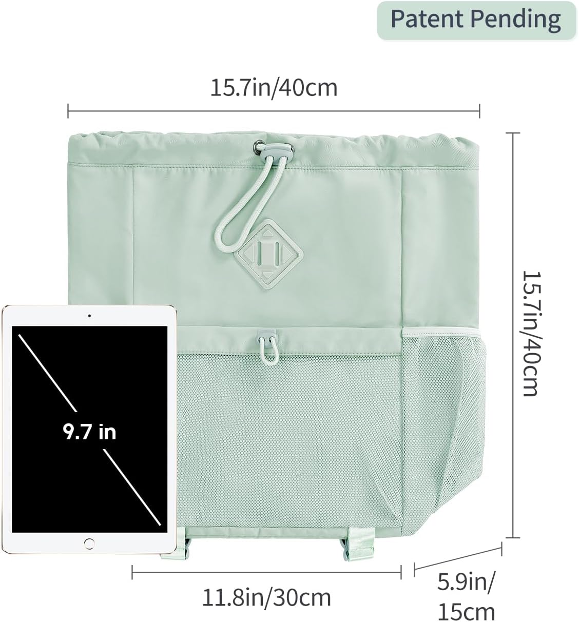 WANDF Drawstring Backpack for Women, Lightweight Gym Bag with Yoga Mat Strap, Water-Resistant String Backpack with Mesh Pocket (Grey, Patent Pending)
