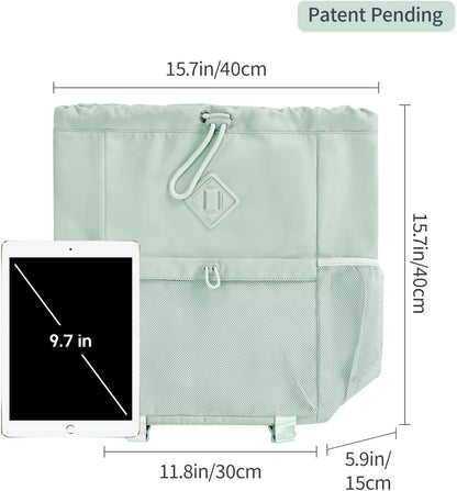 WANDF Drawstring Backpack for Women, Lightweight Gym Bag with Yoga Mat Strap, Water-Resistant String Backpack with Mesh Pocket (Grey, Patent Pending)
