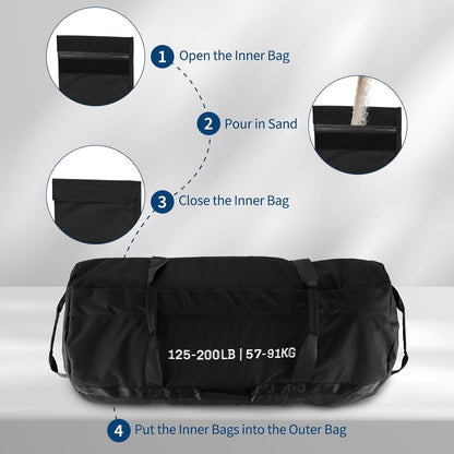 Hipicute Sandbags for Workout,Adjustable Sand Bags for Fitness,Yoga, Strength Training and Full-Body Workouts,Black