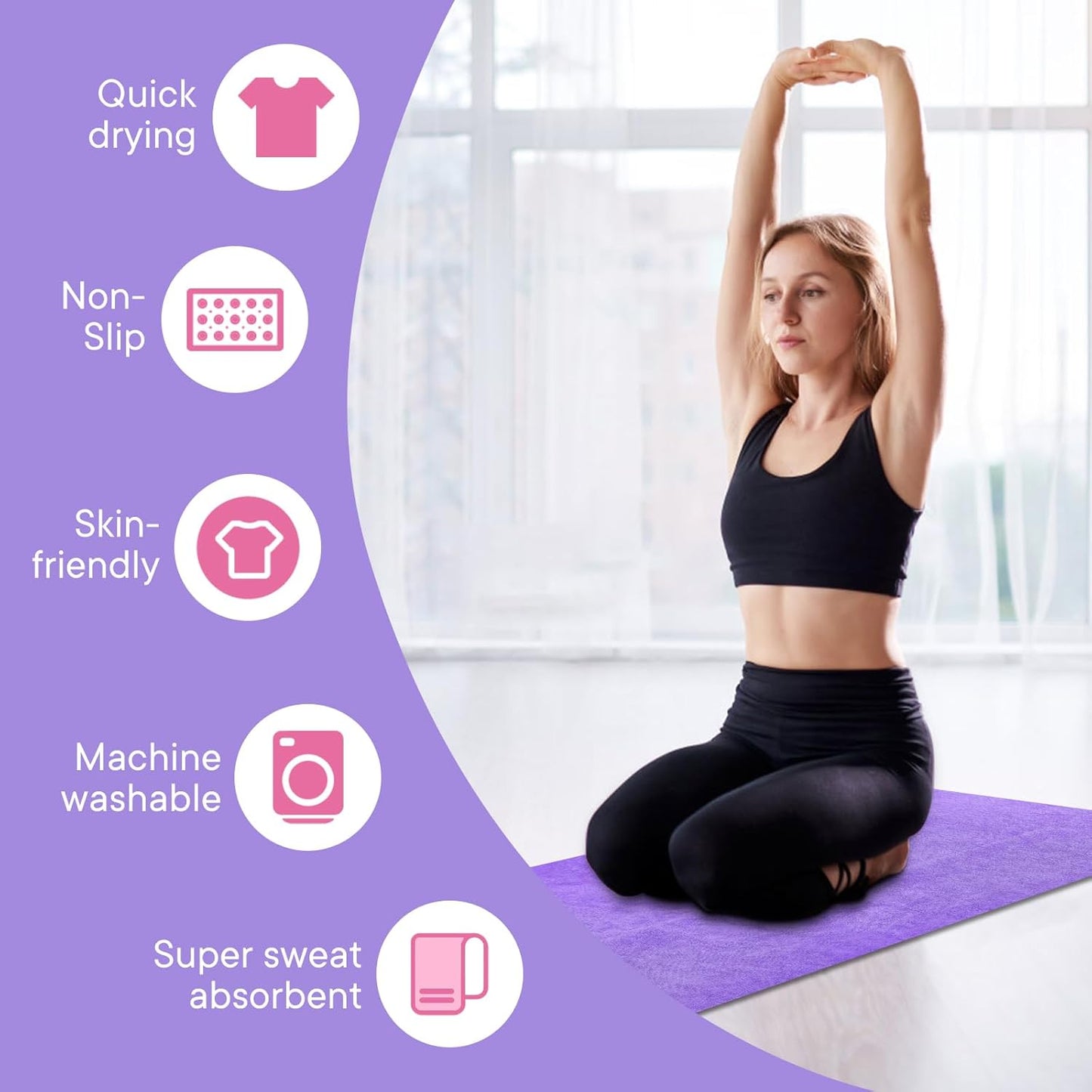Hot Yoga Towel with Grip Dot, Non Slip Sweat Absorbent Microfiber Yoga Mat Towels for Hot Yoga, Pilates, Fitness and Workout 72inch x 24inch
