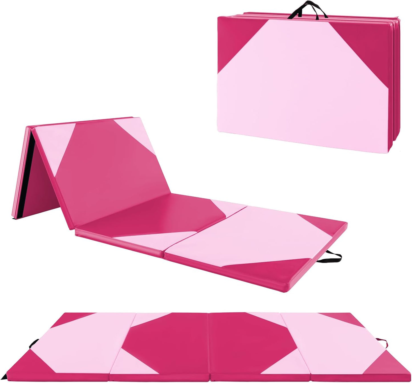 Giantex 4'x10'x 2" Gymnastics Mat, 4-Panel Folding Aerobics Exercise Mat w/Hook & Loop Fastener, Carrying Handle, Portable Tumbling Mat for Stretching Yoga Cheerleading Martial Arts