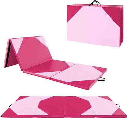 Giantex 4'x10'x 2" Gymnastics Mat, 4-Panel Folding Aerobics Exercise Mat w/Hook & Loop Fastener, Carrying Handle, Portable Tumbling Mat for Stretching Yoga Cheerleading Martial Arts