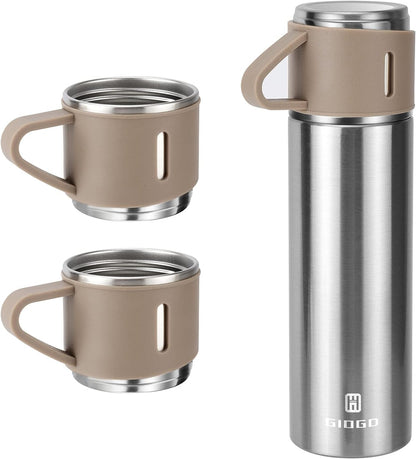 Stainless Steel Thermo 500ml/16.9oz Vacuum Insulated Bottle with Cup for Coffee Hot drink and Cold drink water flask.(Pink,Set)