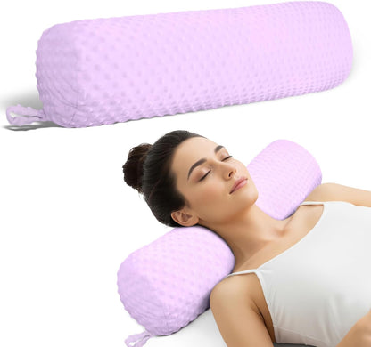 Cervical Neck Roll Pillow Memory Foam Blush Pink 24in Round Neck Pillows Support for Sleeping Lightweight Bolster Cushion for Yoga Travel，Washable Cover
