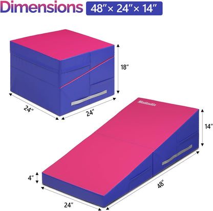 Matladin Incline Gymnastics Cheese Wedge Mat, 48"x24"x14" - Folding Gymnastics Mat for Kids Girls Home Training