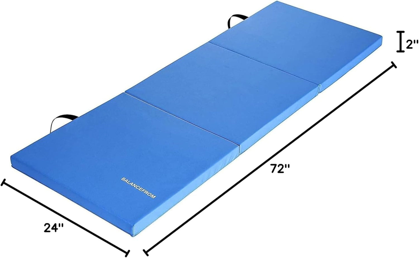 BalanceFrom 2-Pack 6x2 Feet 3-Panel Folding Gymnastics Mat, Blue – 2-Inch Thick Pad with Vinyl Surface and Carrying Handles for Tumbling, Yoga, Pilates, Home Workouts, and Martial Arts
