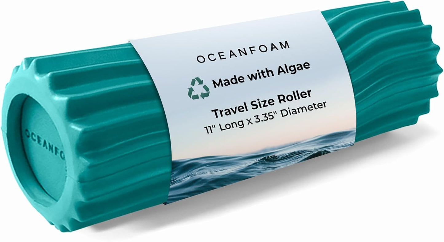 Oceanfoam Ripple Travel Foam Roller (11" x 3.35") Firm Mini Foam Roller for Physical Therapy, Deep Tissue Massage, Back Pain - High Density, Ergonomic Wave Textured - Yoga, Pilates, Exercise (Natural) - Colors A