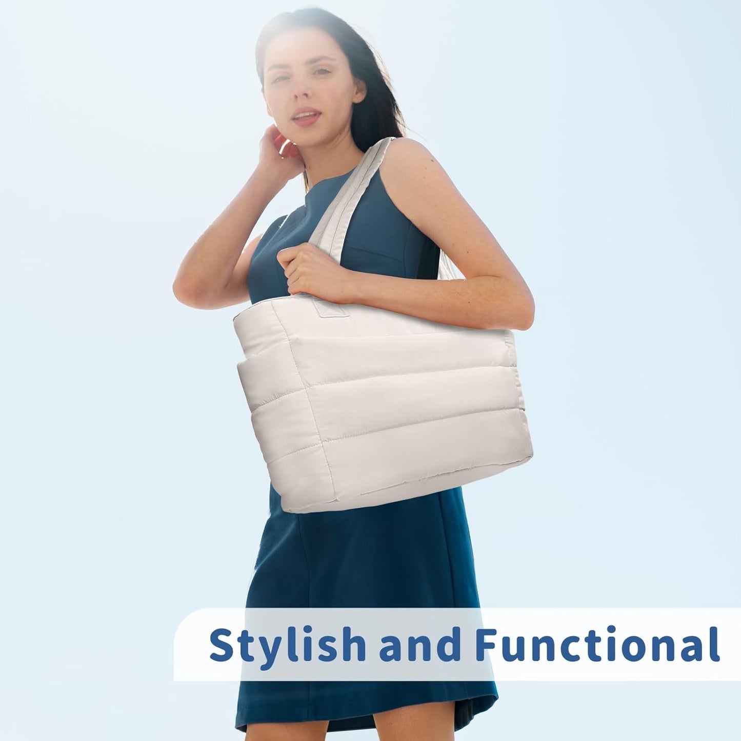 TOPDesign Puffer Tote Bag for Women, Lightweight Puffy Handbag with Compartments, Quilted Shoulder Bag for Work, Travel, Gym - Colors B