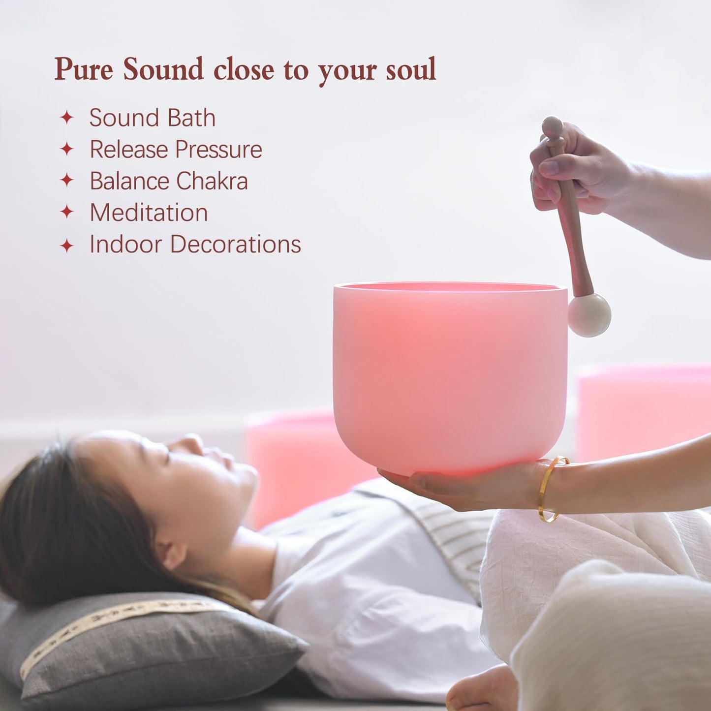 CVNC 432HZ 6-12 Inch Set of 7 PCS Aria Gradient Design Frosted Quartz Crystal Singing Bowls with 2 PCS Carry Case Bag for Sound Healing and Therapy Meditation