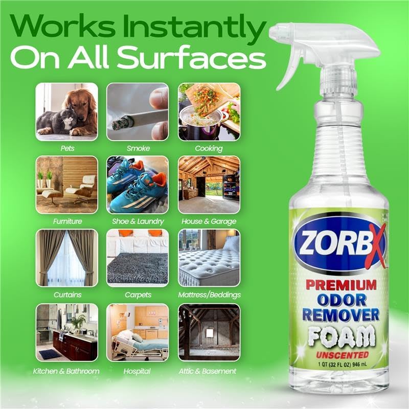 ZORBX Unscented Odor Eliminator for Strong Odor 16 Fl Oz - Used in Hospitals & Healthcare Facilities - Advanced Trusted Formula, Fast-Acting Odor Remover Spray for Dog, Cat, House & Carpet