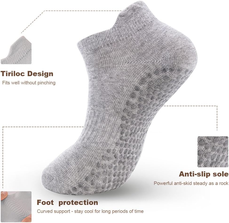 5 Pairs Pilates Socks with Grips for Women Non Slip Grip Yoga Crew Socks for Barre Hospital Barefoot Workout