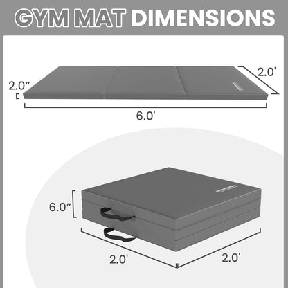Fitvids Folding Exercise Gymnastics Mat for Tumbling, 2'x6'x2" Gym Workout Mat with Carrying Handles High-Density Anti-Tear Portable Fitness Aerobics Mats for Home Gym Yoga Pilates MMA Core Training