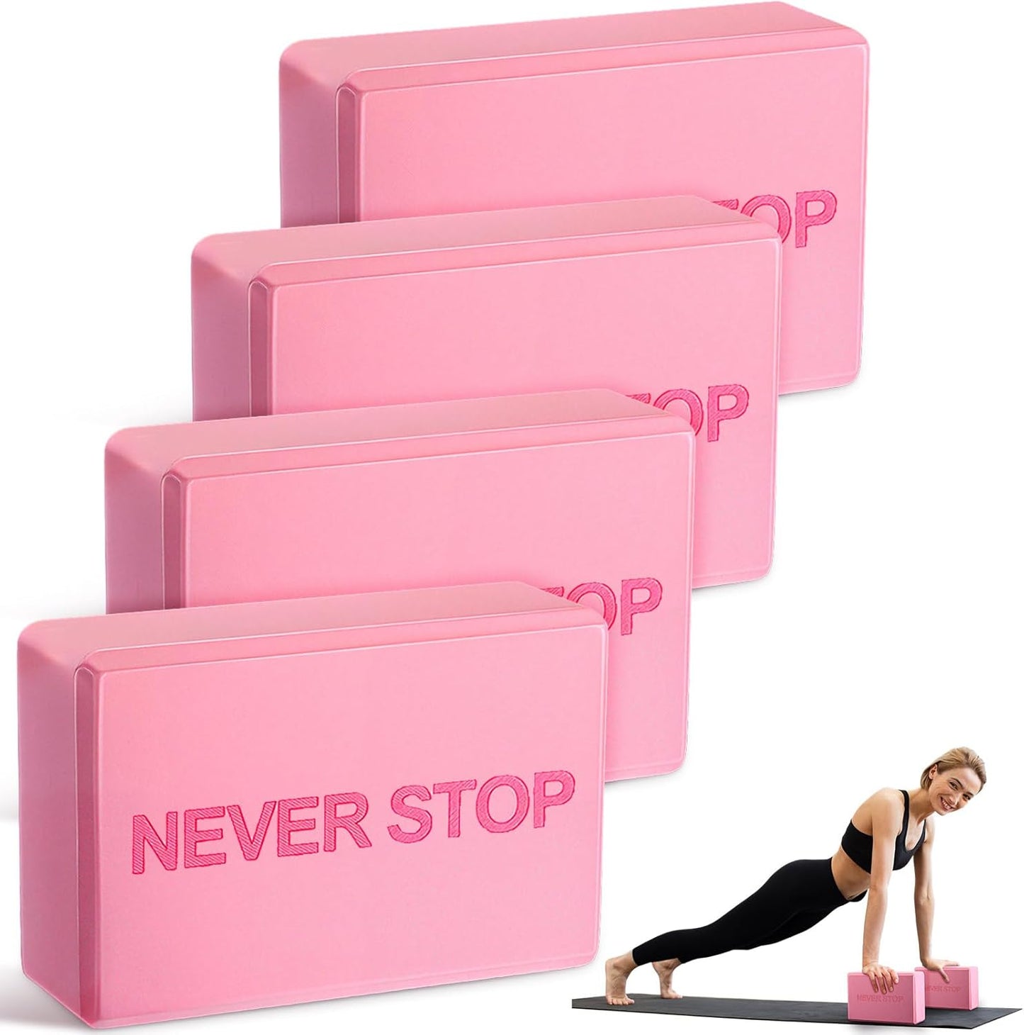 RoundFunny 4 Pack Yoga Blocks Non Slip Pilates Brick Foam Blocks Pilates Dance Gymnastics Workout Fitness Props Tool for Stretching Meditation and Exercise