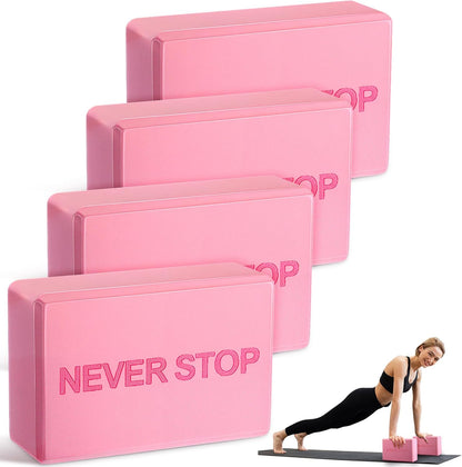 RoundFunny 4 Pack Yoga Blocks Non Slip Pilates Brick Foam Blocks Pilates Dance Gymnastics Workout Fitness Props Tool for Stretching Meditation and Exercise