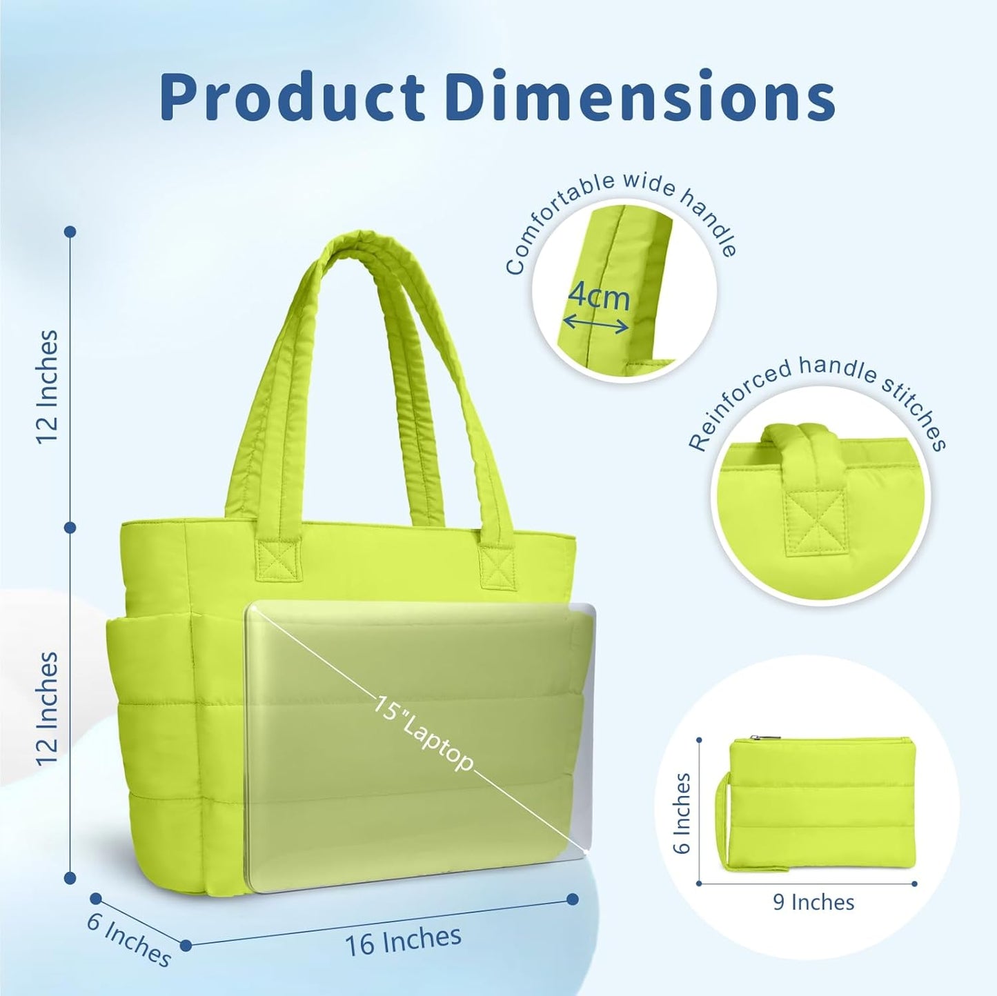 TOPDesign Puffer Tote Bag for Women, Lightweight Puffy Handbag with Compartments, Quilted Shoulder Bag for Work, Travel, Gym - Colors A