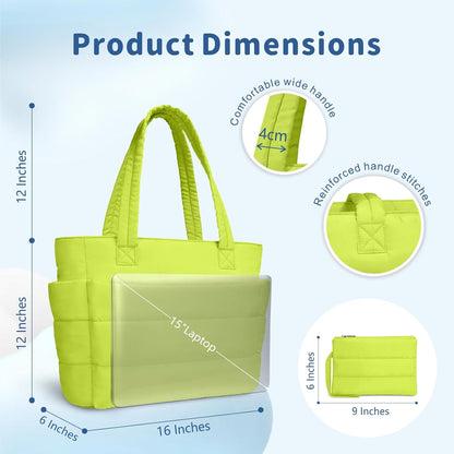 TOPDesign Puffer Tote Bag for Women, Lightweight Puffy Handbag with Compartments, Quilted Shoulder Bag for Work, Travel, Gym - Colors A