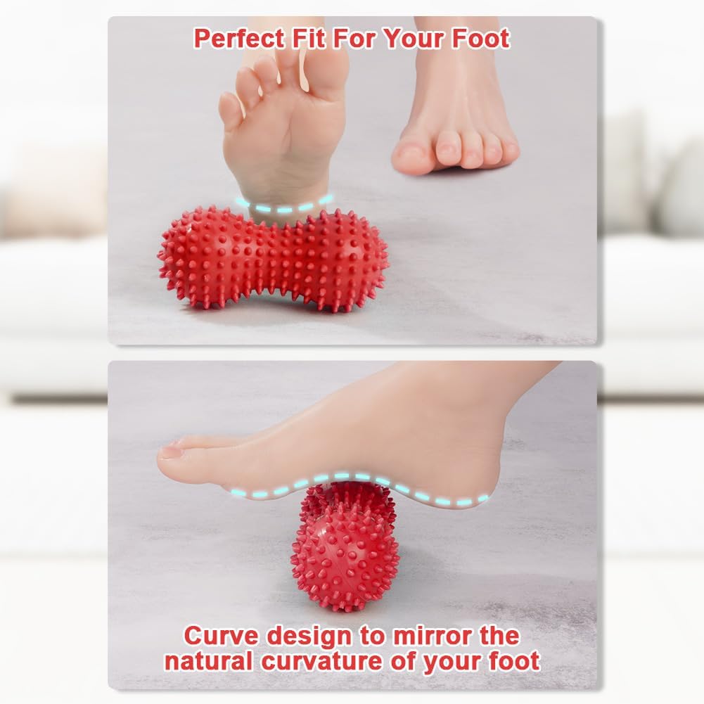 URAQT Spiky Massage Ball Set, 2 Pack Physical Therapy Massage Balls, Hard Lacrosse Ball & Spiky Massage Ball for Myofascial Release and Trigger Point Deep Tissue Massage (Red)