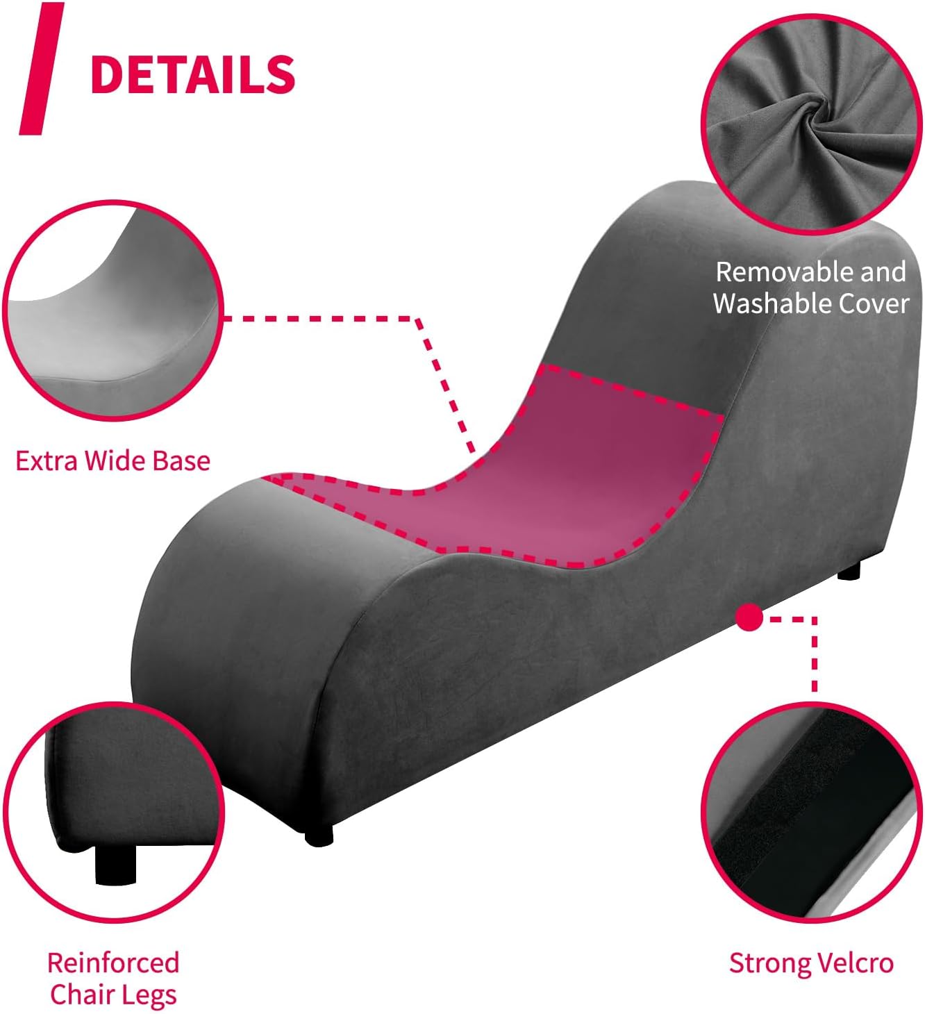 MUZZ Yoga Chairs for Adults, Velvet Yoga Chaise Lounge for Adult Exercise, Stretching, Relaxation, Modern Curved Tantra Chairs for Bedroom,Living Room(Dark Grey)
