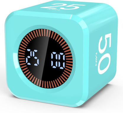 Digital Pomodoro Timer Cube 5/10/25/50min, Visual Productivity Flip Timer for Kids Classroom Desk, Custom Countdown, Silent and Sound Mode for ADHD Study Work Game Kitchen (Black)