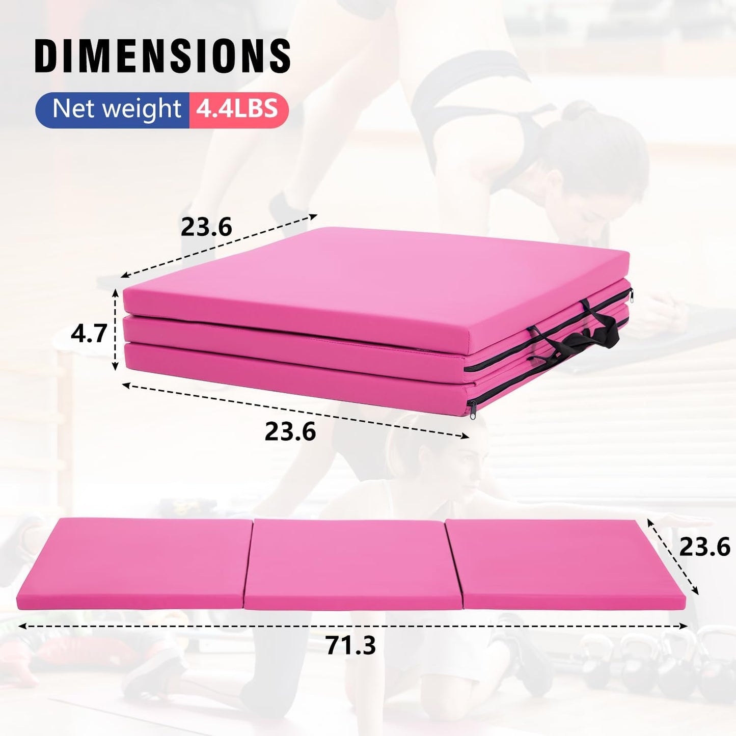 Gymnastics Tumbling Mat Portable Gymnastics Mat Foldable Tumbling Mat 2ft W 6ft L/4ft W 6ft L/4ft W 8ft L/4ft W 10ft Exercise Mat Yoga Mat with Carrying Handles for Yoga Gymnastics