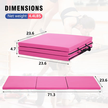 Gymnastics Tumbling Mat Portable Gymnastics Mat Foldable Tumbling Mat 2ft W 6ft L/4ft W 6ft L/4ft W 8ft L/4ft W 10ft Exercise Mat Yoga Mat with Carrying Handles for Yoga Gymnastics