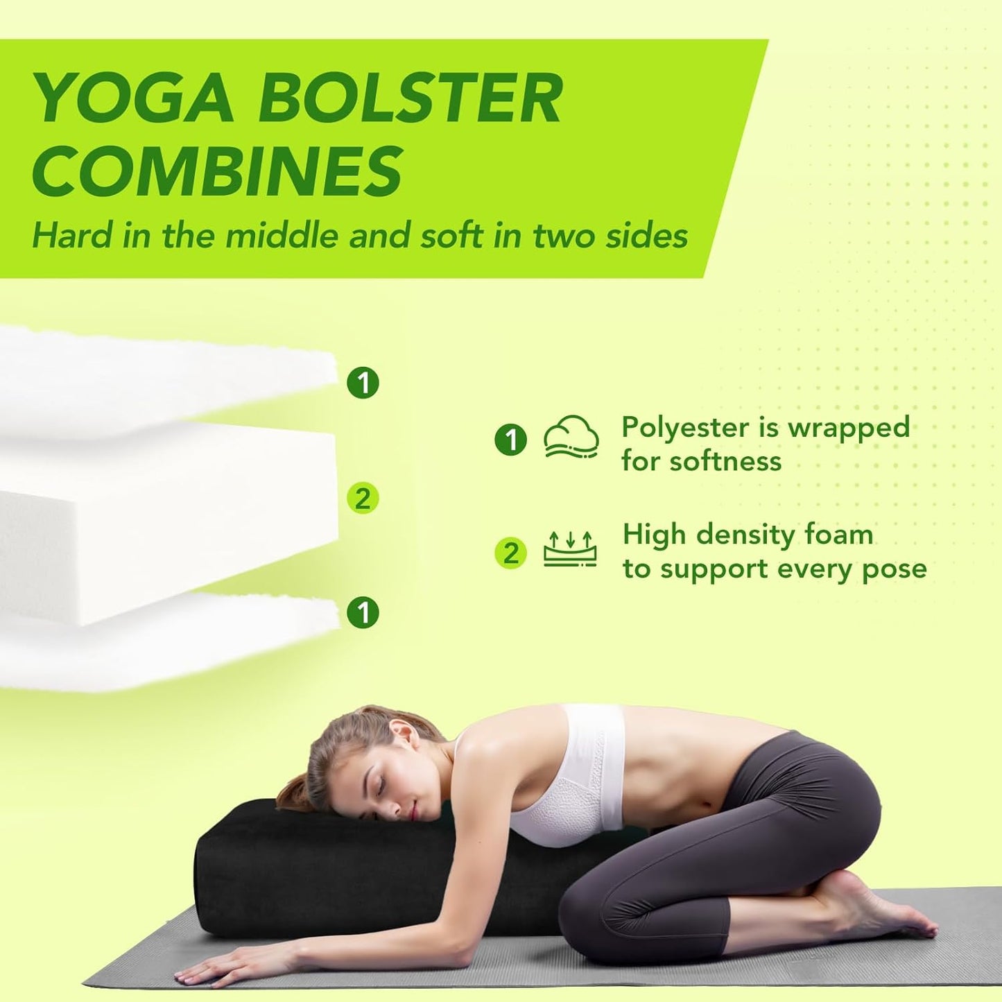 Wellsin Rectangular Yoga Bolster - Meditation Pillow with Washable Suede Cover, 27"X10" X5.5"