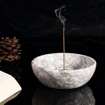 Koville Natural Marble Incense Holder, Incense Holder for Sticks with 9 Holes, Handmade Incense Burner Ash Catcher for Meditation Yoga SPA, Balsam Fir/Palo Santo/Sage/Cone (RoyalBeige)