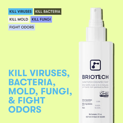 BRIOTECH Sanitizer Disinfectant Hypochlorous Spray, Kill 99.99% of Viruses & Bacteria, Control Mold, Eliminate Odor, Gentle for Nursery & Play Rooms, Food Contact Surface Sanitizer, 32 fl oz