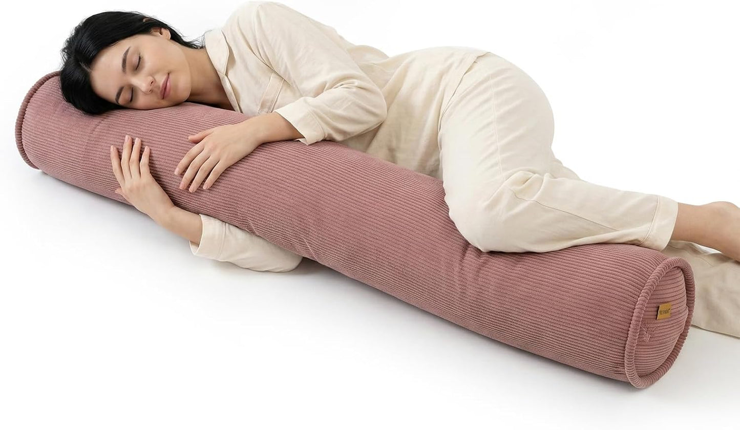 Corduroy Body Pillow, Round Bolster Cylinder Pillow for Adults, Soft Long Support Pillow for Bed & Sofa, Removable Washable Cover,59 x 7.87 Inches,Peacock Blue